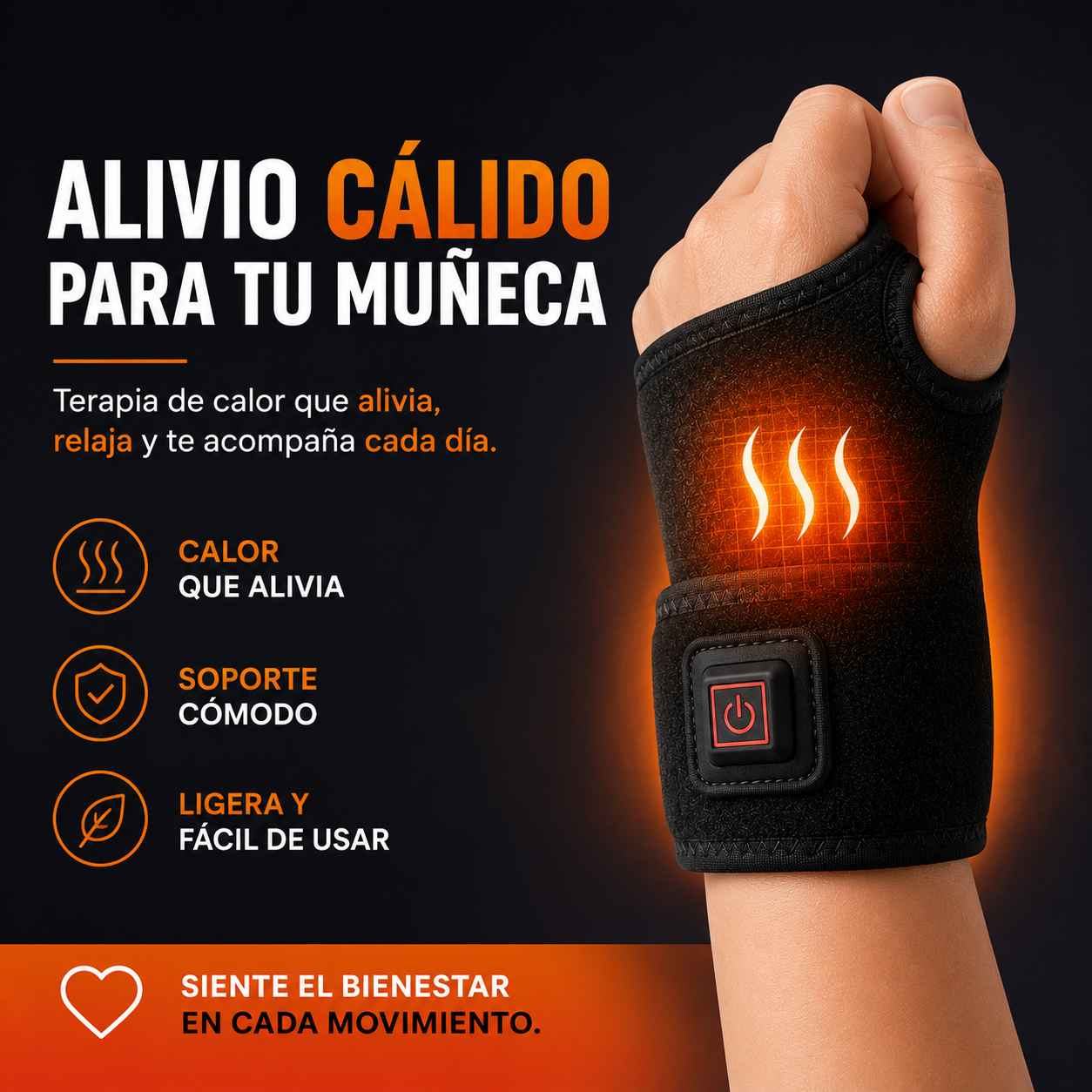 Muñequera Térmica Eléctrica — Alivio del dolor de túnel carpiano, artritis y tendinitis en minutos.